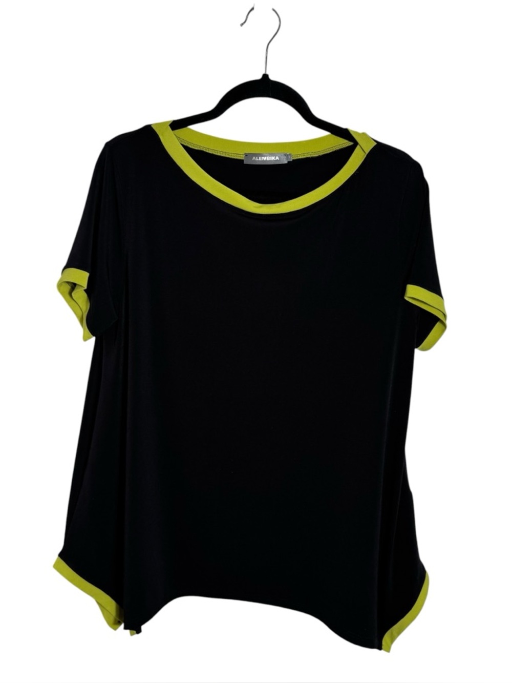 Alembika Black Tunic Top Lime Trim Handkerchief Hem Size 6/8